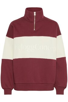 TheJoggConcept SAGE Half-Zip Logo Sweater - Bordeaux/Creme/Rose