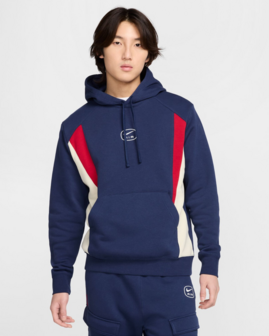 NIKE MEN NSW SW AIR HOODY FLEECE - HM0175-411 - MIDNIGHT NAVY/LT KHAKI/GYM RED