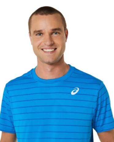 Asics Men Court Stripe SS Top Blauw